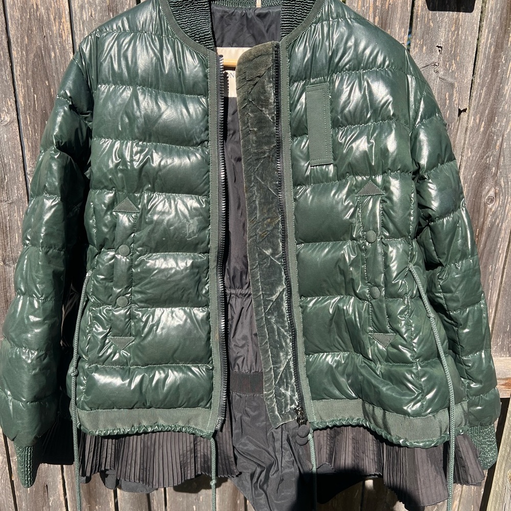 Moncler Green Puff Down Women's Jacket with Ruffle Hem